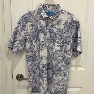 Tori Richard Men's Shirt with Blue Leaf Pattern-XL
